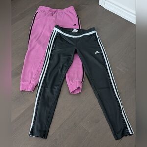 Adidas Women’s Medium Pants Bundle – Pink Joggers + Black 3-Stripe Leggings – Gr
